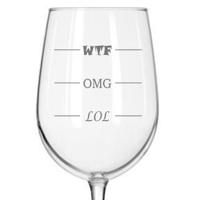 LOL-OMG-WTF Funny Wine Glass – Finally a Wine Glass for Every Mood! 16 oz Libbey Wine Glass – Humorous Gift or Conversation Starter